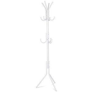 INTEY Standing Coat Rack 11 Hooks Hanger Holder Hooks for Dress Jacket Hat and Umbrella Tree Stand Base Metal, White