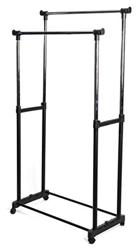 Legacy Decor Adjustable Double Rod Garment Rack on Wheels, Heavy Duty New