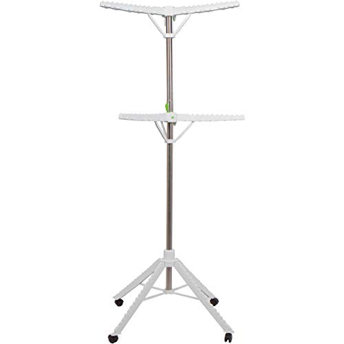 Garment & Drying Rack, 2-Tier 6 Arms Holds 60 Garments, Foldable , Stainless Steel , Sturdy 4 Legs with Wheels