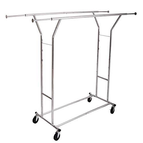 AK Energy Commercial Dual Bar Clothing Rolling Double Garment Dry Rack Hanger Adjustable Height