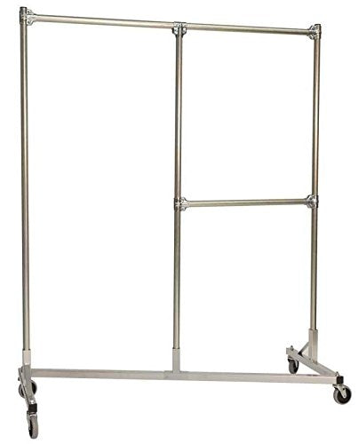 Heavy Duty Split Rail Garment Rack w Half Middle Rail in Silver