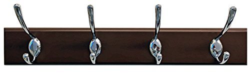 Headbourne 18-Inch Dark Brown Rail/Coat Rack with 4 Chrome Double Hooks