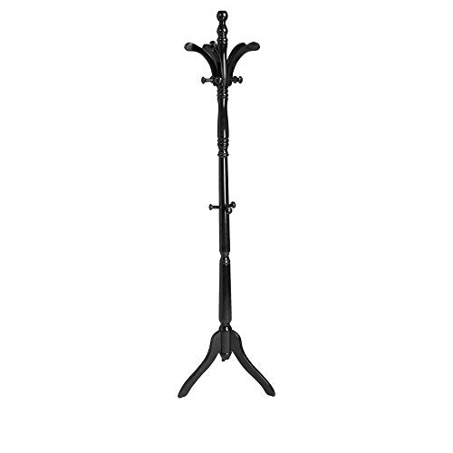 Mind Reader 13 Hook Free Standing Wood Coat Rack, Entryway Coat Tree Hat Hanger Umbrella Holder, Black