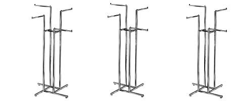 Econoco Clothing Rack – Heavy Duty Chrome 4 Way Rack, Adjustable Height Arms, Square Tubing, Perfect for Clothing Store Display with 4 Straight Arms (3-(Pack))