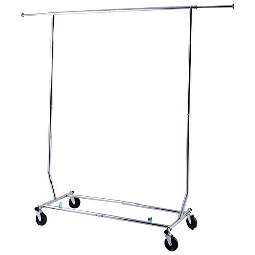 Wichai Shop 250lbs rack hanger rolling garment clothes heavy duty steel, chrome finish, single bar clothing adjustable collapsible portable commercial hanging US