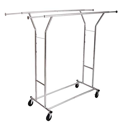 Wichai Shop Double Rail Garment Rack Commercial Rolling Hanger Clothing Grade Collapsible Cloth Heavy Duty Adjustable