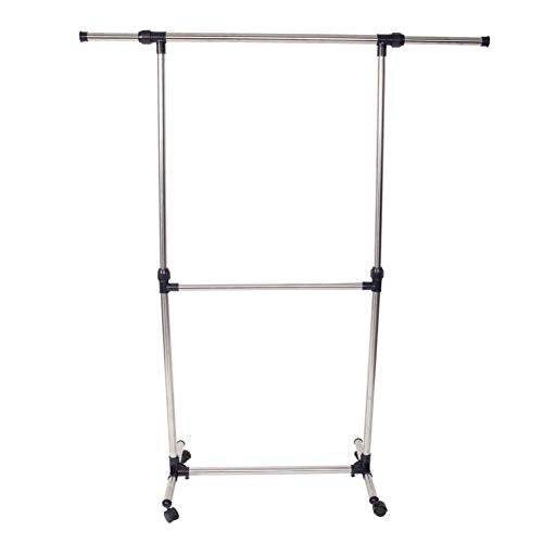 Futureshine Garment Rack Stainless Steel Adjustable Single Rail Rolling Clothing Rack, Extendable Hanging Rack