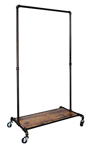 REAL HOME Innovations Real Home Modern Industrial Style Garment Rack with Wood Shelf, Satin Pewter Finish