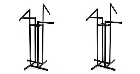 KC Store Fixtures 28111 4-Way Garment Rack 2"-16" Straight Arms 2 Slant Arms, Rectangular Tubing Frame/Arms, Satin Black Chrome Hanger Strips (2-(Pack))