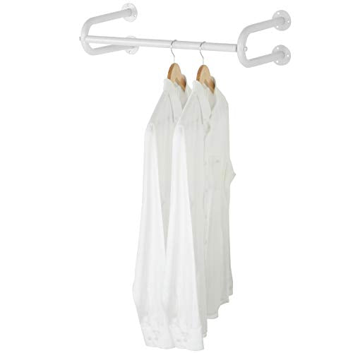 MyGift 24-Inch White Metal Wall-Mounted Garment Hanging Bar