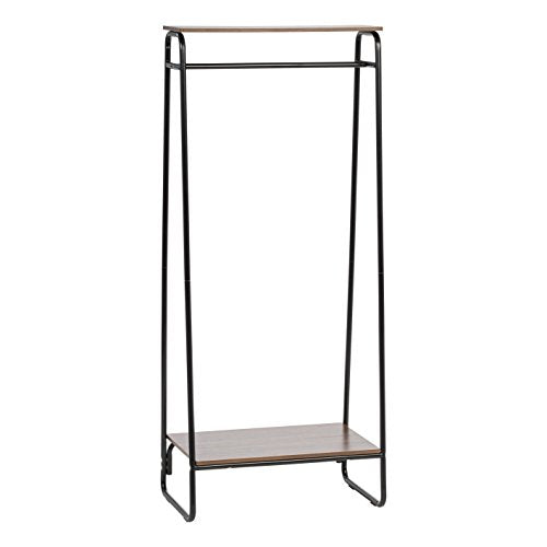 IRIS Metal Garment Rack with 2 Wood Shelves, Black and Dark Brown