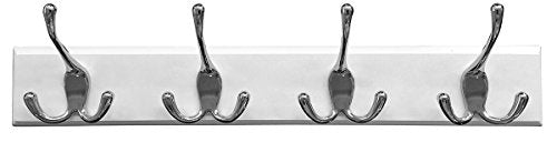 Headbourne 18-Inch White Rail/Coat Rack with 4 Chrome Triple Hooks - 8018E