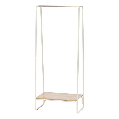 IRIS Metal Garment Rack with Wood Shelf, White and Light Brown