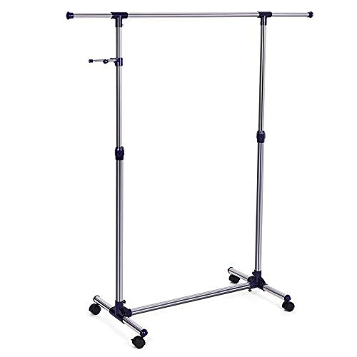 SONGMICS Adjustable Clothes Rack, Rolling Garment Rack, Portable Clothing Rack on Wheels, Blue ULLR01L