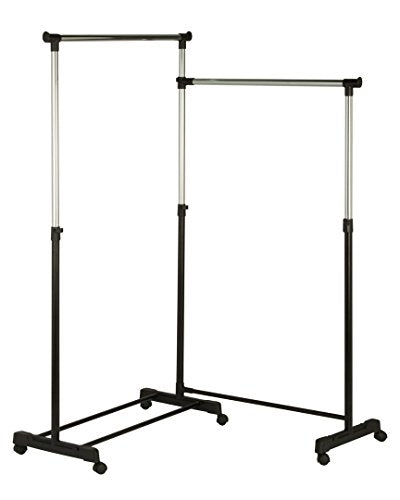 HoneyCanDo Dual bar Corner Garment Rack, 78.75" x 16.75" x 68.5", Chrome/Black