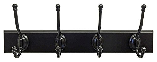 Headbourne 18-Inch Rail/Coat Rack with 4 Black Nickel Double Hooks