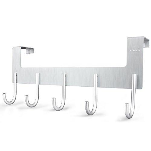 Purchase acmetop over the door hook hanger heavy duty organizer for coat towel bag robe 5 hooks aluminum brush finish silver