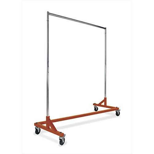 Commercial Garment Rack (Z Rack) - Rolling Clothes Rack, Z Rack With KD Construction With Durable Square Tubing, Commercial Grade Clothing Rack, Heavy Duty Chrome Commercial Garment Rack - Orange