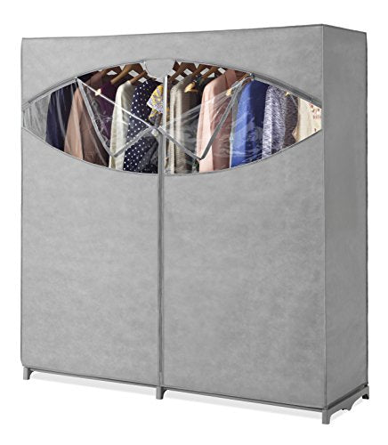Whitmor Portable Wardrobe Clothes Storage Organizer Closet with Hanging Rack - Extra Wide -Grey Color - No-tool Assembly - Extra Strong & Durable - 60