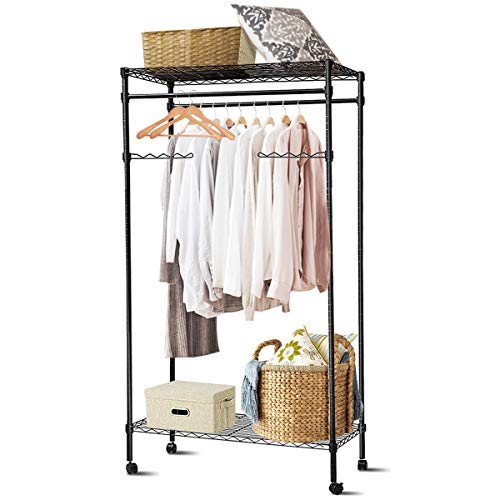 Tangkula Metal Clothing Garment Rack, Mobile Garment Hanging, Rolling Closet Organizer, Rolling Clothes Rack (Rack with Wheel)