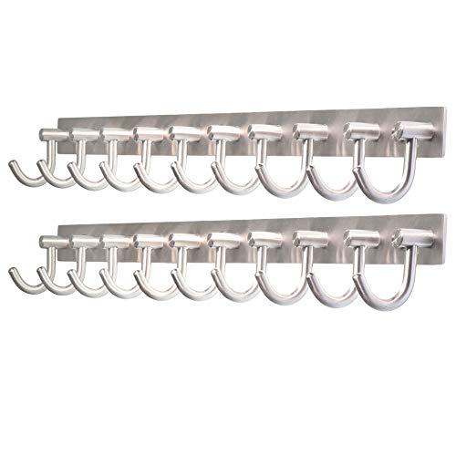 WEBI Wall Mounted Coat Hook Rack - 30 inch 10 Hooks Heavy Duty Stainless Steel 304 Hook Rail for Bedroom, Bathroom, Foyer, Hallway, Entryway, Brushed Finish, 2 Packs