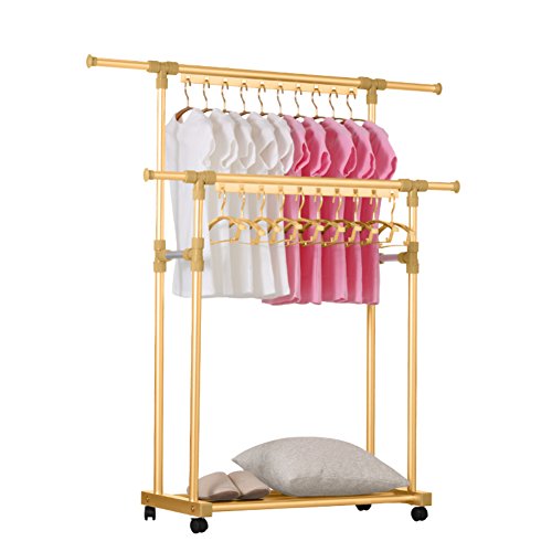 lililili Aluminum alloy Clothing garment rack, Heavy duty commercial grade clothes stand rack with top rod and lower storage shelf for boxes shoes boots-A