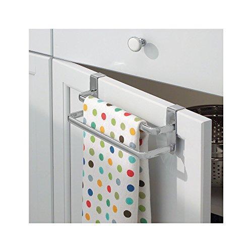 Storage organizer binovery metal modern kitchen over cabinet double towel bar rack hang on inside or outside of doors storage and organization for hand dish tea towels 9 75 wide 2 pack silver