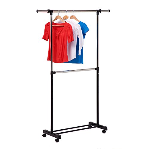 Honey-Can-Do GAR-01767 Dual Rod Expandable Garment Rack with Wheels, Up to 73-Inch