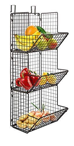 Great hanging fruit basket rustic shelves metal wire 3 tier wall mounted over the door organizer kitchen fruit produce bin rack bathroom towel baskets fruit stand produce storage rustic decor shabby chic