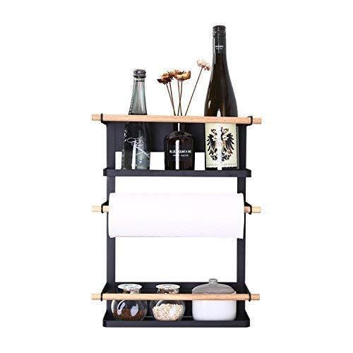 Featured kitchen rack magnetic fridge organizer 18x12 7x5 inch paper towel holder rustproof spice jars rack heavy duty refrigerator shelf storage including 6 removable hooks black 2019 new design