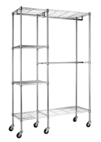 Sandusky Lee EZGR4818-RW3 Steel Garment Rack, 2 Adjustable Shelves, 2 Adjustable Half Shelves, 3 Garment Bars, 6 Casters, Chrome Finish, 74" Height x 48" Width x 18" Depth