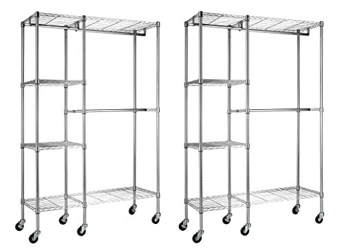 Sandusky Lee EZGR4818-RW3 Steel Garment Rack, 2 Adjustable Shelves, 2 Adjustable Half Shelves, 3 Garment Bars, 6 Casters, Chrome Finish, 74 Height x 48 Width x 18 Depth (Pack of 2)