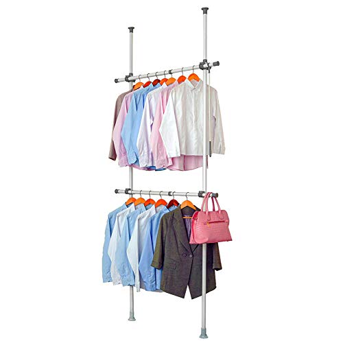 LUBAN King Adjustable Garment Rack with 2-Tiers Heavy Duty Hang Clothes Rack for Storage and Display, Closet Organizer 220 lb Load with 30" x 97" Expands to 53" x 119"