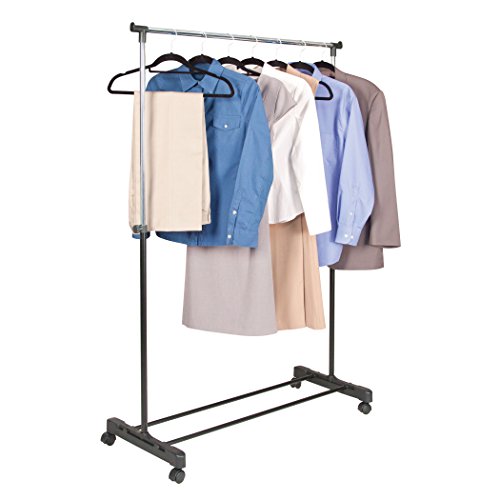 ROLLING adjustable GARMENT rack CLOTHES hanging (adjusts from 32" to 60" in height)