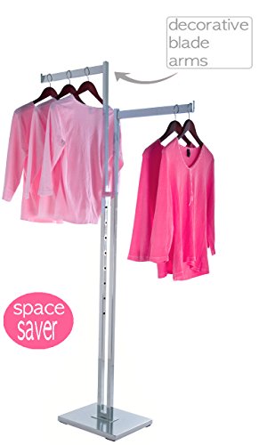 Only Garment Racks - Clothing Rack - Heavy Duty Chrome - 2 Way Clothes Rack, Adjustable Height Decorative Blade Arms, Perfect for Retail Clothing Store Display - (2) Rectangular Tubing Blade Arms