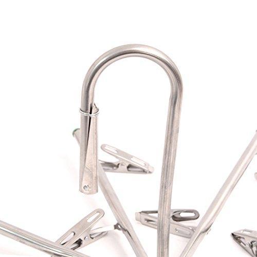 Amazon best aligle stainless steel foldable portable 16 clip drying hanger travel clothes hanger drying rack hook multi function drip hanger for sock towel bra hat rack scarf