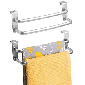 Shop for binovery metal modern kitchen over cabinet double towel bar rack hang on inside or outside of doors storage and organization for hand dish tea towels 9 75 wide 2 pack silver