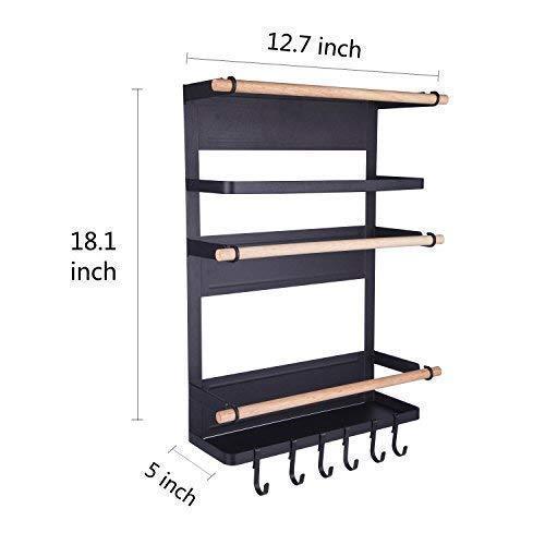 Great kitchen rack magnetic fridge organizer 18x12 7x5 inch paper towel holder rustproof spice jars rack heavy duty refrigerator shelf storage including 6 removable hooks black 2019 new design