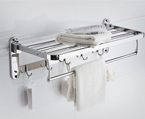 Exclusive debaoniu bath towel rack 23 6 inches stainless steel towel rack foldable wall mounted double towel holder polished 304 stainless steel 5 hooks towel shelf