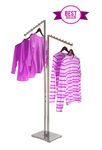 Only Garment Racks - Clothing Rack - Heavy Duty Polished Chrome Finish Clothing Rack - 2 Way Clothes Rack, Adjustable Height Garment Rack with Waterfall Arms, Perfect for Retail Clothing Store Display