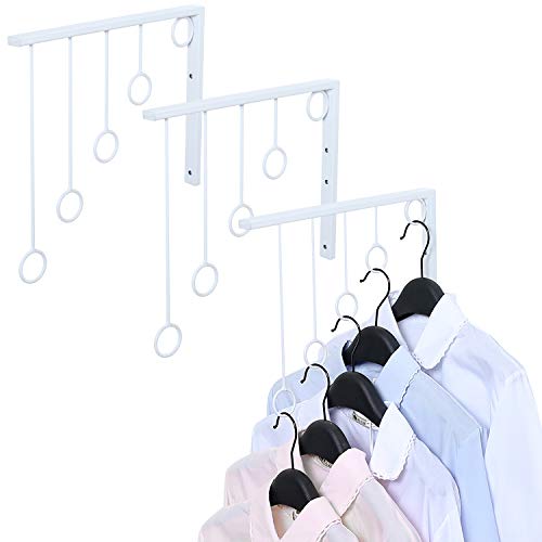 MyGift Set of 3 Wall Mounted 5 Ring Clothing Garment Racks, Organizers, White