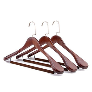Solid wood hangers, extra wide shoulder hangers, wooden seamless clothes hangers, flocked/inlaid trousers rods/4 pieces