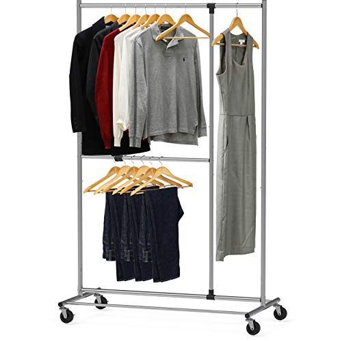 Simple Houseware Dual Bar Adjustable Garment Rack, Chrome, 72-inch Height