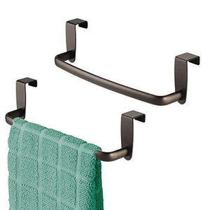 Top rated mdesign kitchen over cabinet metal towel bar hang on inside or outside of doors for hand dish and tea towels 9 75 wide 2 pack bronze finish