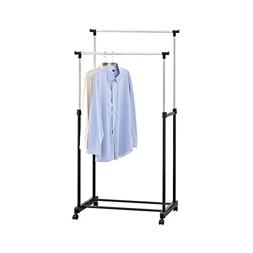 Mind Reader Double Garment Rack Adjustable, with Wheels, Black/Silver