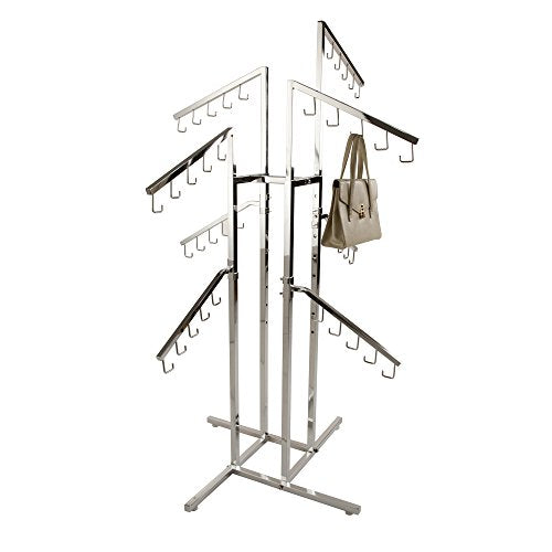 Only Garment Racks #2402 Handbag Rack Handbag Rack - Heavy Duty Chrome 4 Way Rack, 8 Adjustable Height Slant Arms, Square Tubing, Perfect for Handbags or Small Garments Store Display