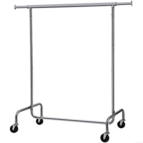 SONGMICS Clothes Garment Rack Heavy Duty Maximum Capacity 300 lb Clothing Rack on Wheels All Metal Chrome Extendable UHSR11S