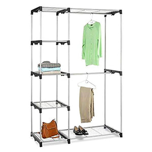 BS Clothing Garment Rack Heavy Duty Organizer Storage Rack Portable Clothes Hanger Double Rob Closet Cover Wardrobe Bedroom Living Room Hanging Rods Support 5 Shelves & eBook by BADA Shop