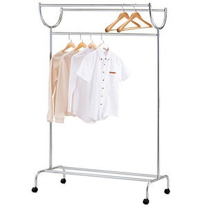 MyGift Chrome Plated Silver Garment Rack, 3-Bar Clothing Hanger with Roller Wheels