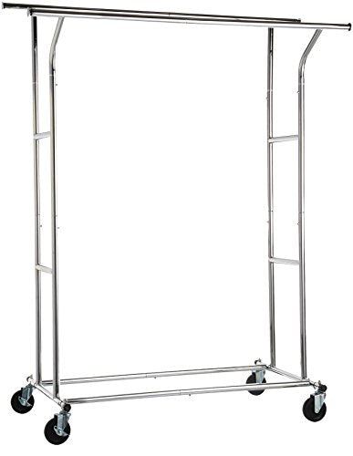 AmazonBasics Rolling Double Rail Clothing Garment Rack on Wheels, Chrome Silver